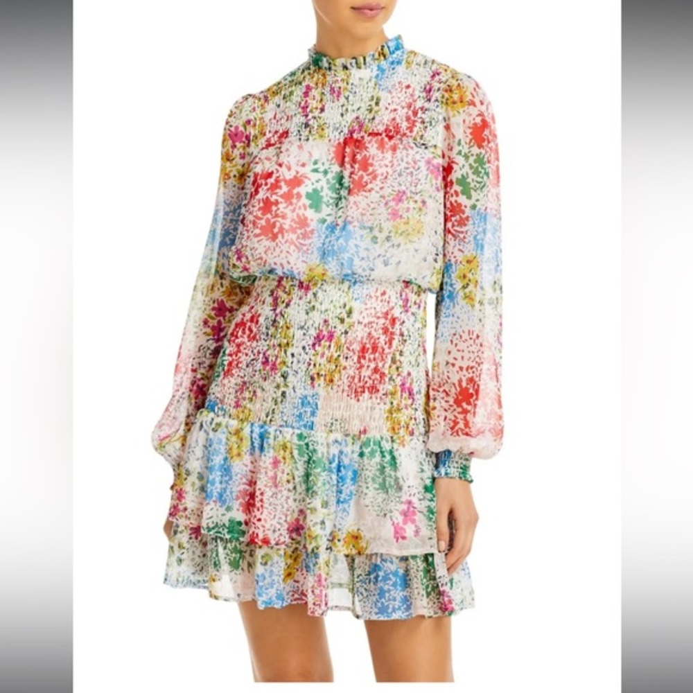 Aqua Colorful Floral Print Mini Dress